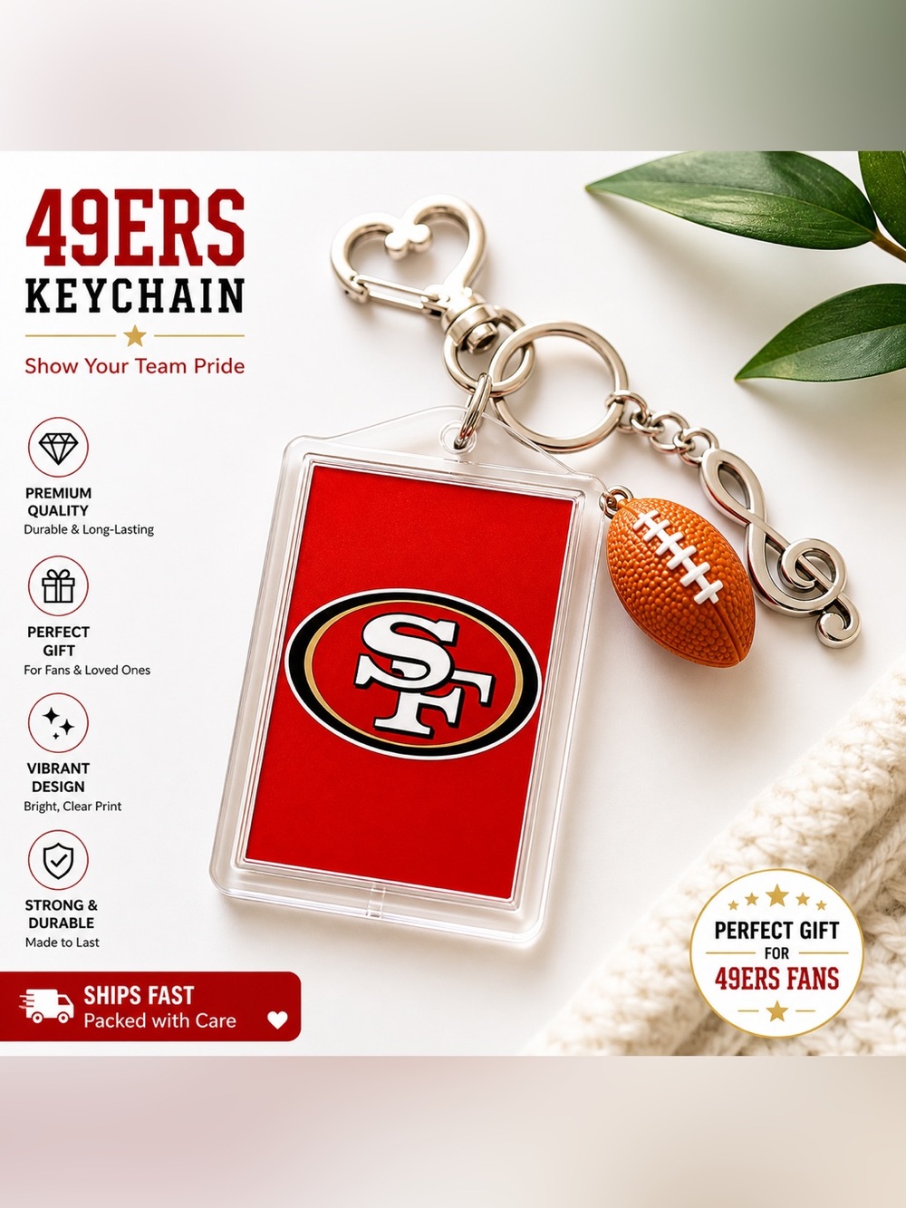 *30off3* Go Niners! SF 49ers Football Keychain. Perfect gift for the Niner Fan!